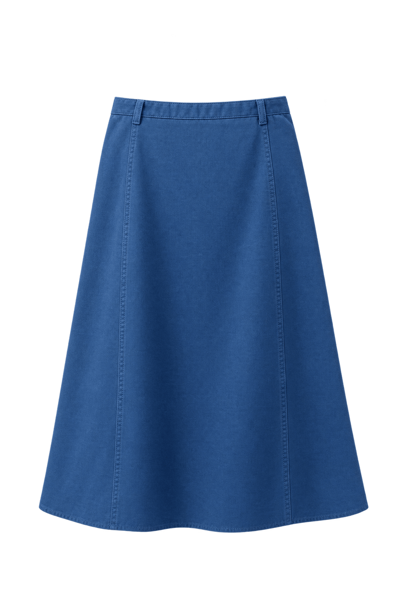 1990s Navy Blue Cotton Blend Skirt - Front View
