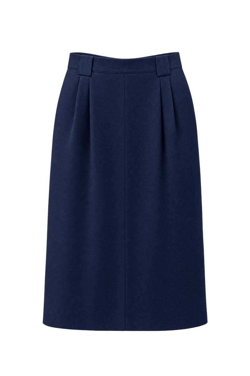 1970s Navy Blue Wool Blend Skirt - Front View
