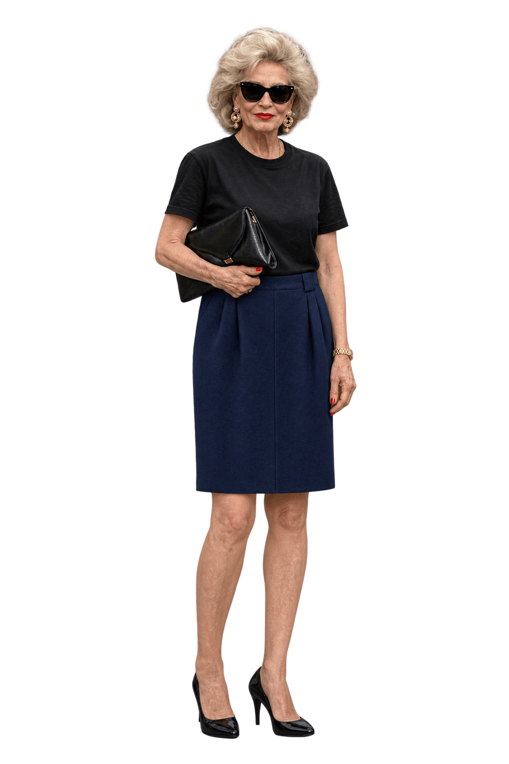 1970s Navy Blue Wool Blend Skirt - Model