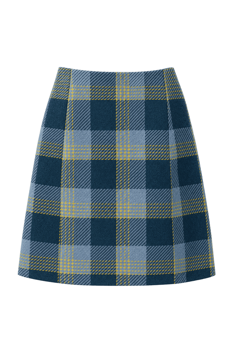 1970s Blue Wool Blend Skirt - Front View