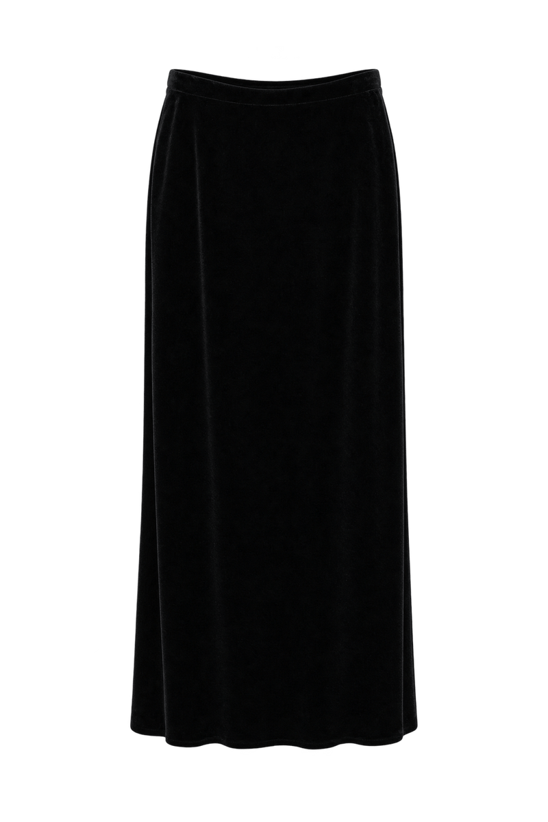 1990s Black Velvet Skirt - Front View