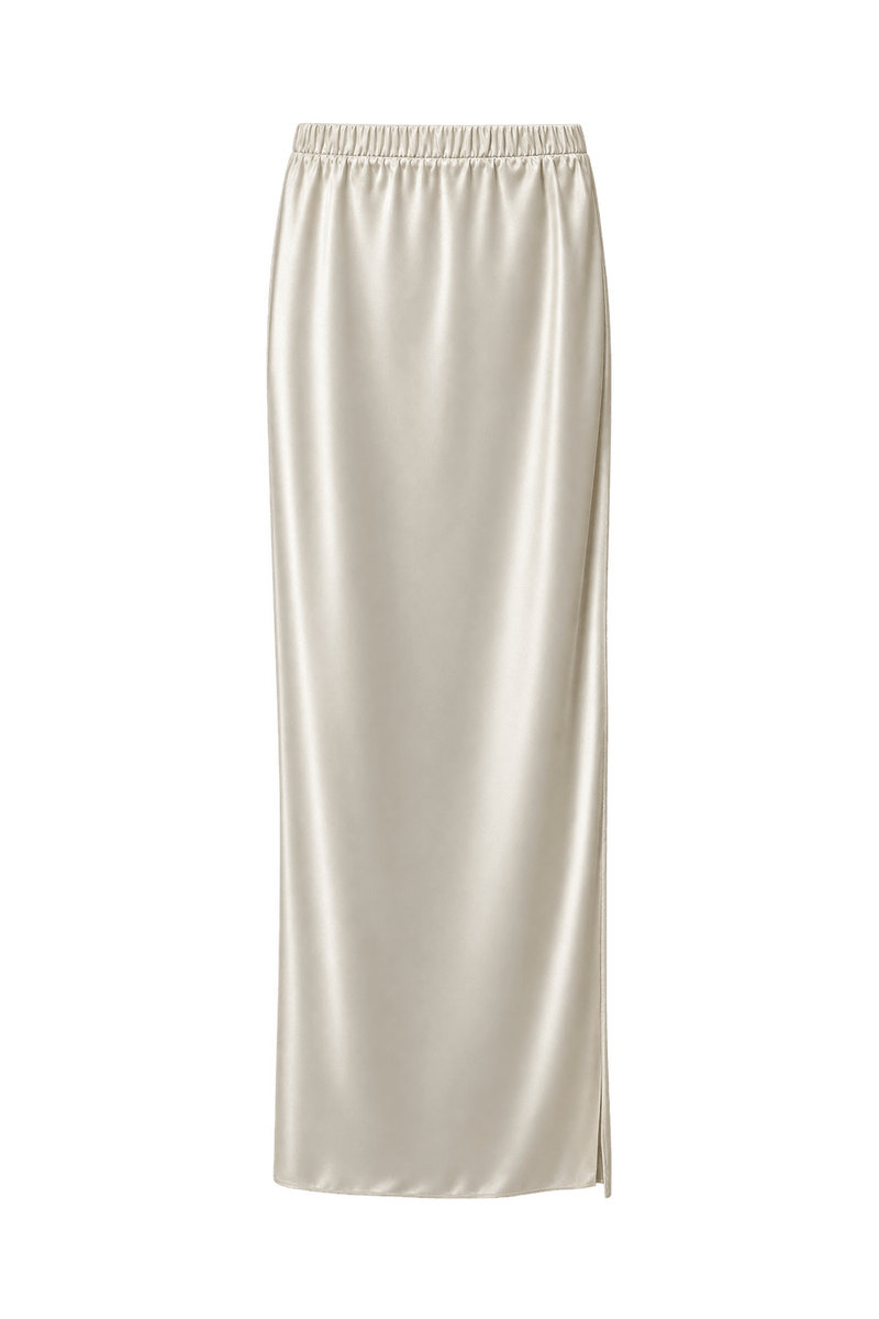 1990s Cream White Satin Skirt - Front View