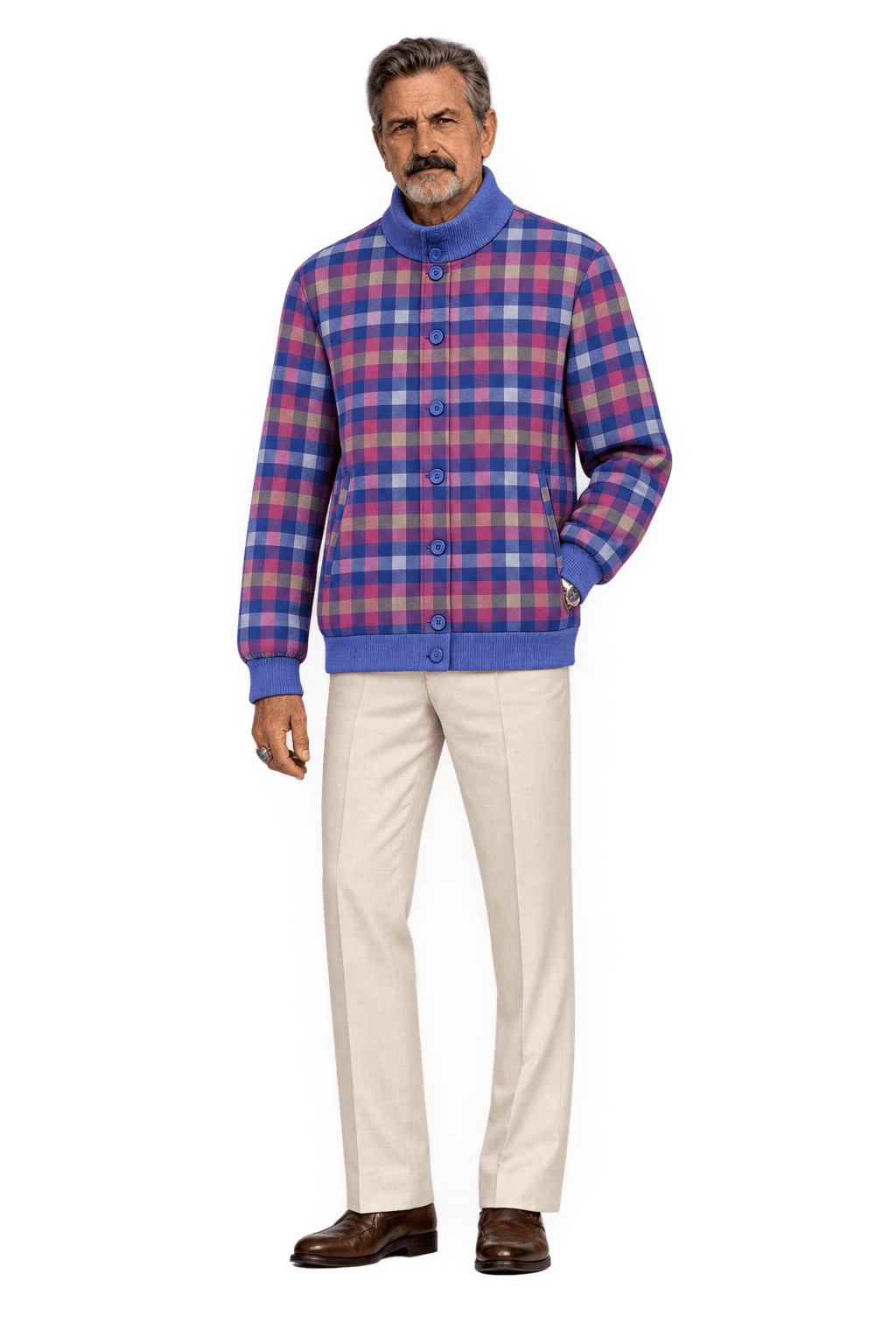 1980s Blue Cotton Blend Jacket - Model
