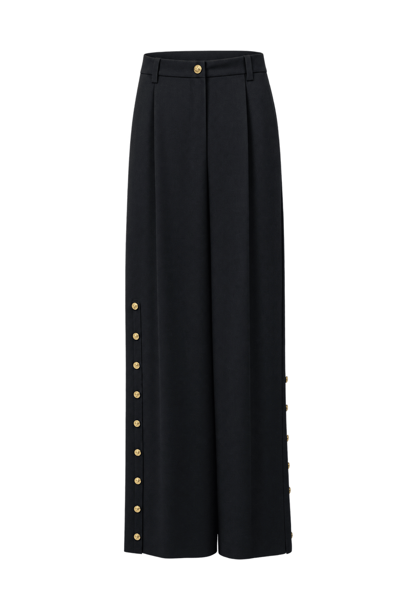1990s Black Wool Blend Trousers - Front View
