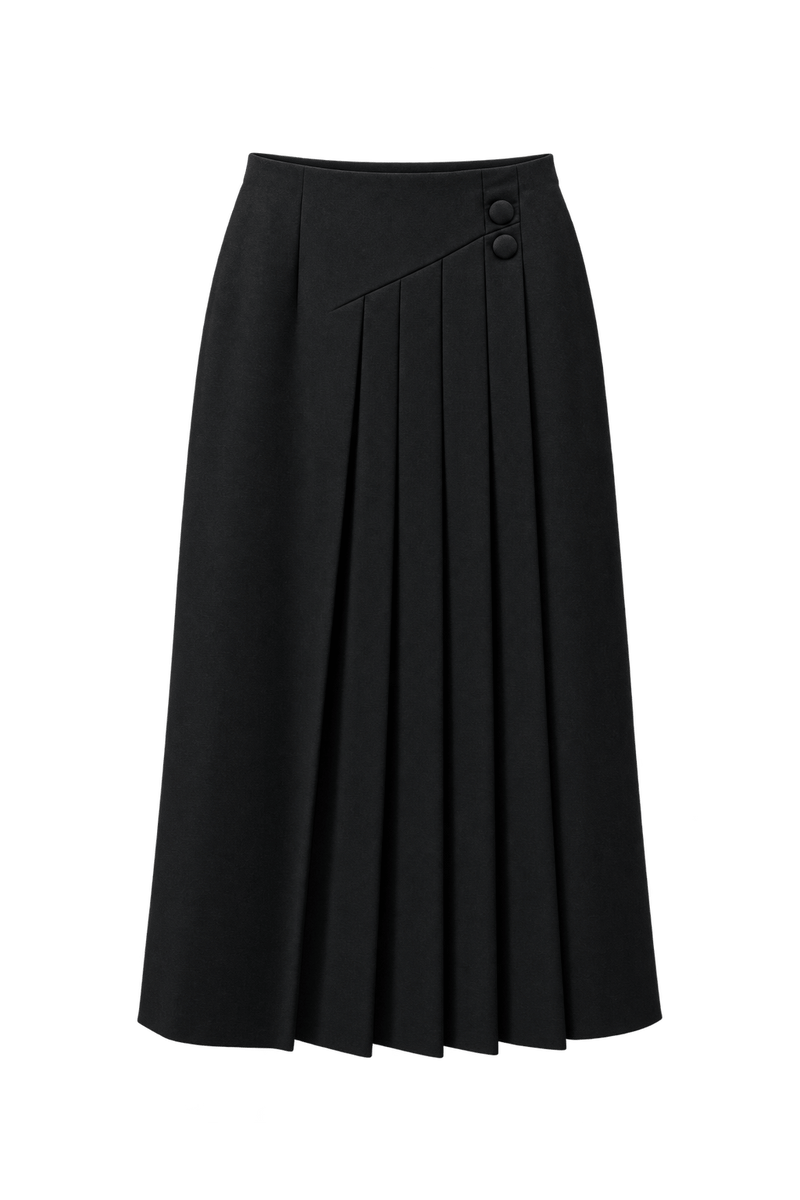 1990s Black Wool Blend Skirt - Front View