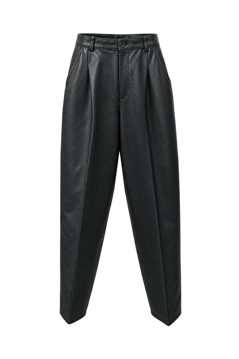 1990s Black Leather Pants - Front View