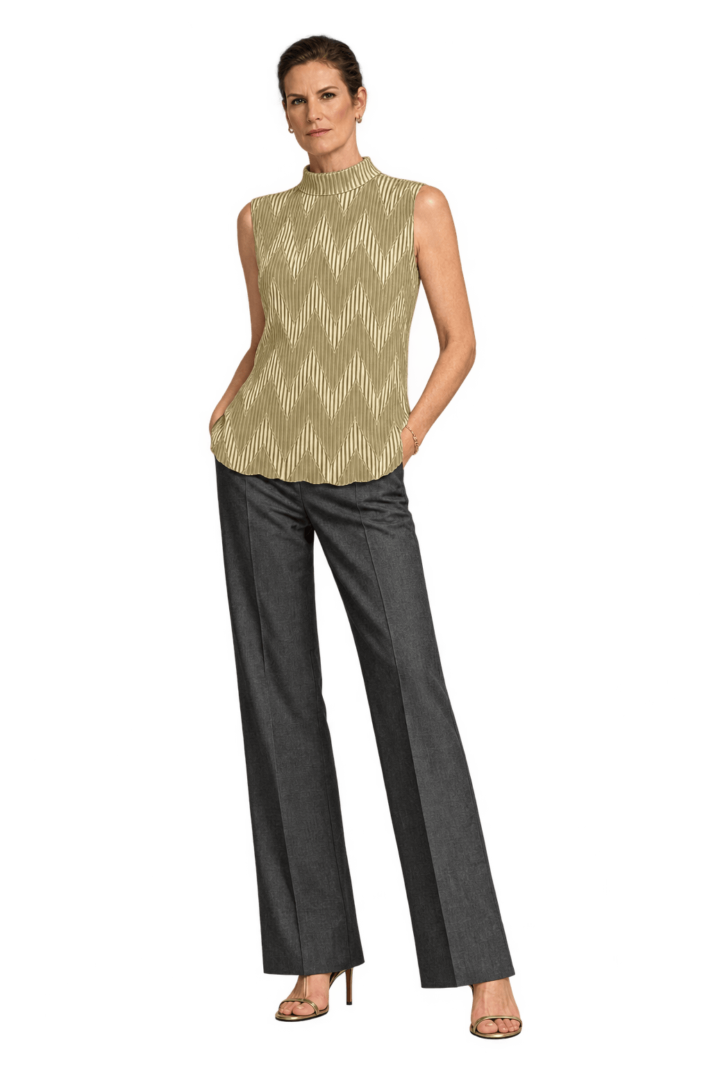 1990s Gold Polyester Blouse - Model