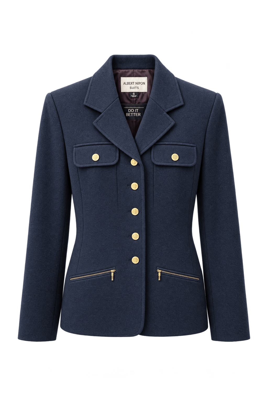 1990s Navy Wool Blend Blazer - Front View