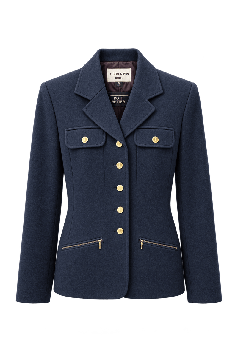 1990s Navy Wool Blend Blazer - Front View
