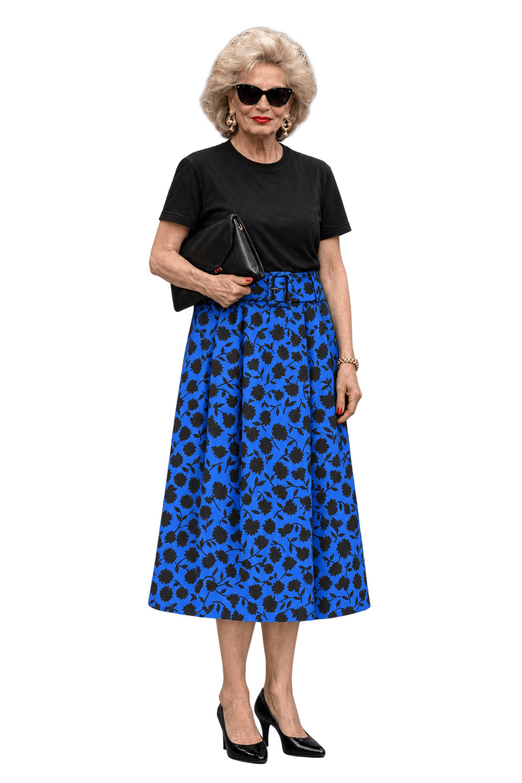 1980s Bright Blue Cotton Blend Skirt - Model