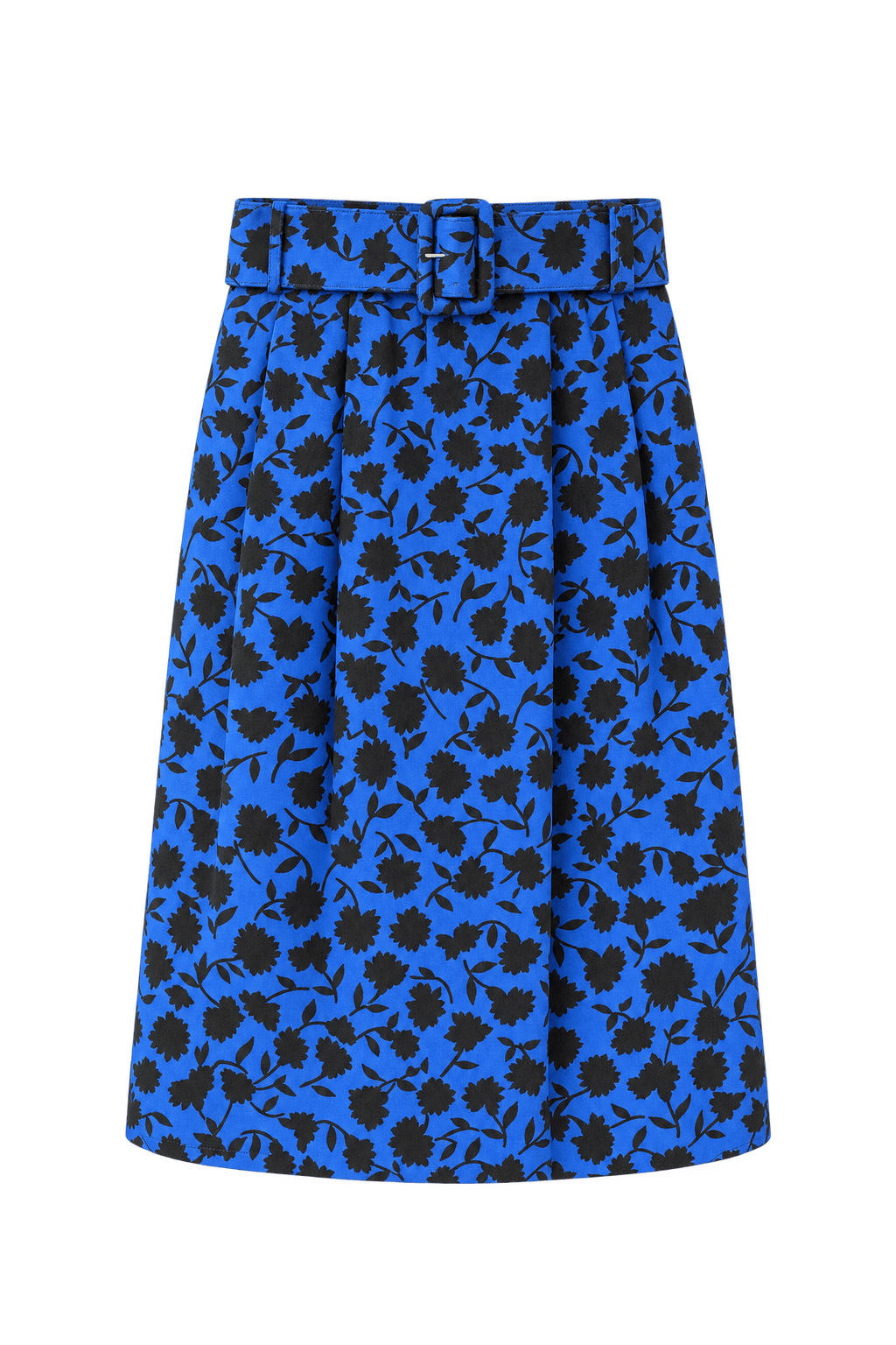 1980s Bright Blue Cotton Blend Skirt - Front View