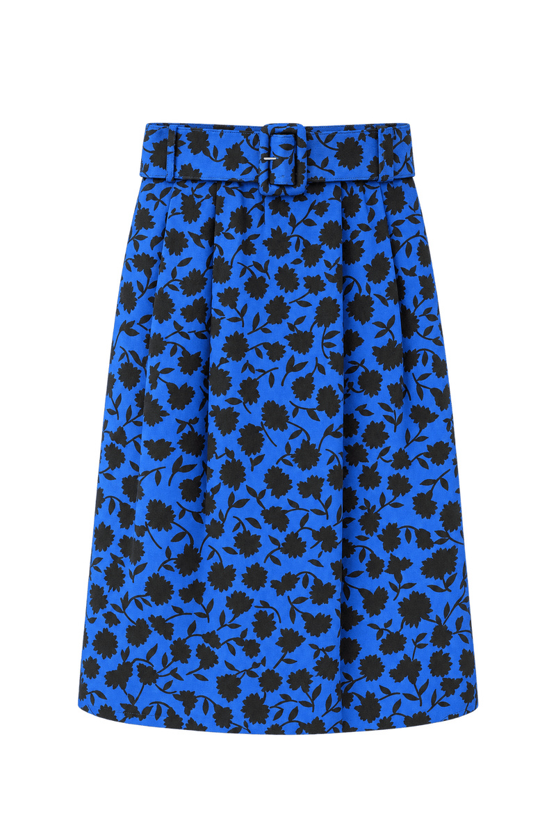 1980s Bright Blue Cotton Blend Skirt - Front View