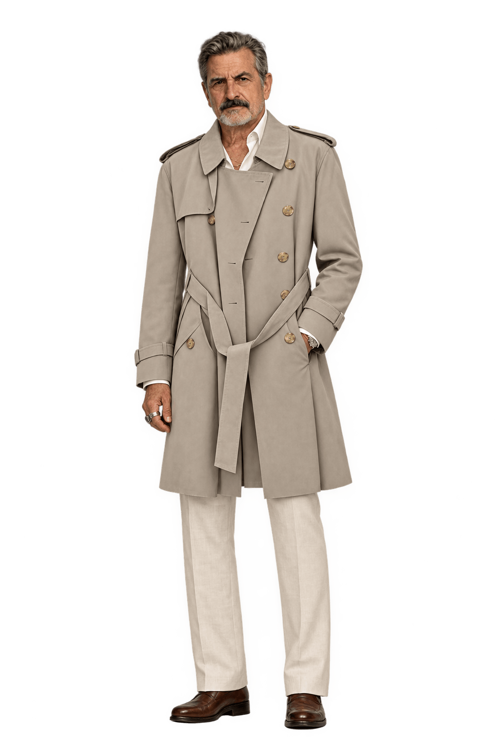 1980s Beige Cotton Blend Trench Coat - Model