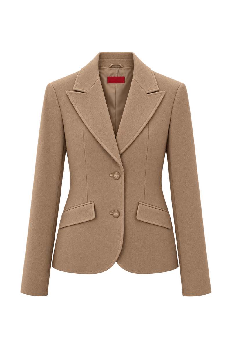 1990s Tan Wool Blend Blazer - Front View