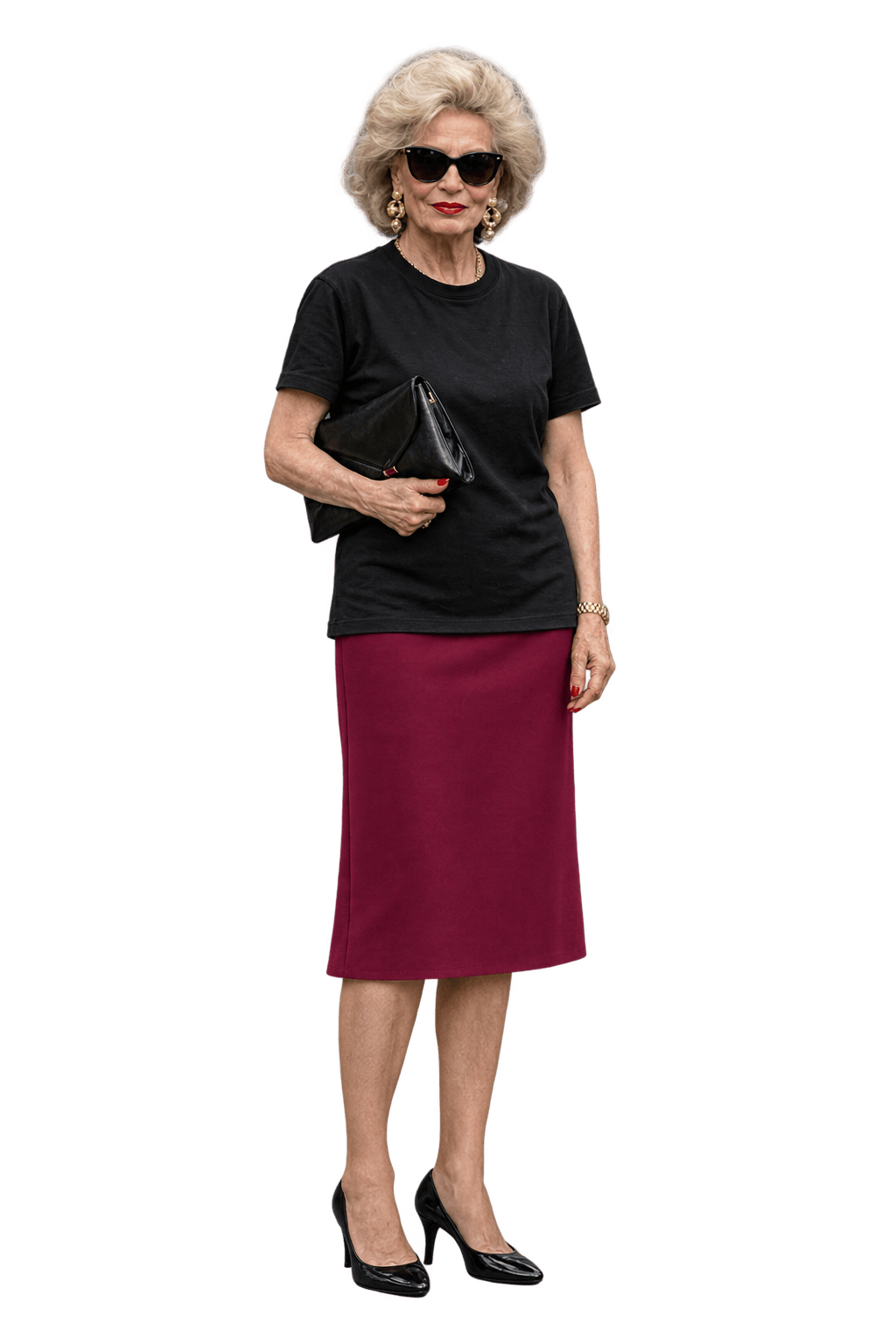 1980s Burgundy Cotton Blend Skirt - Model