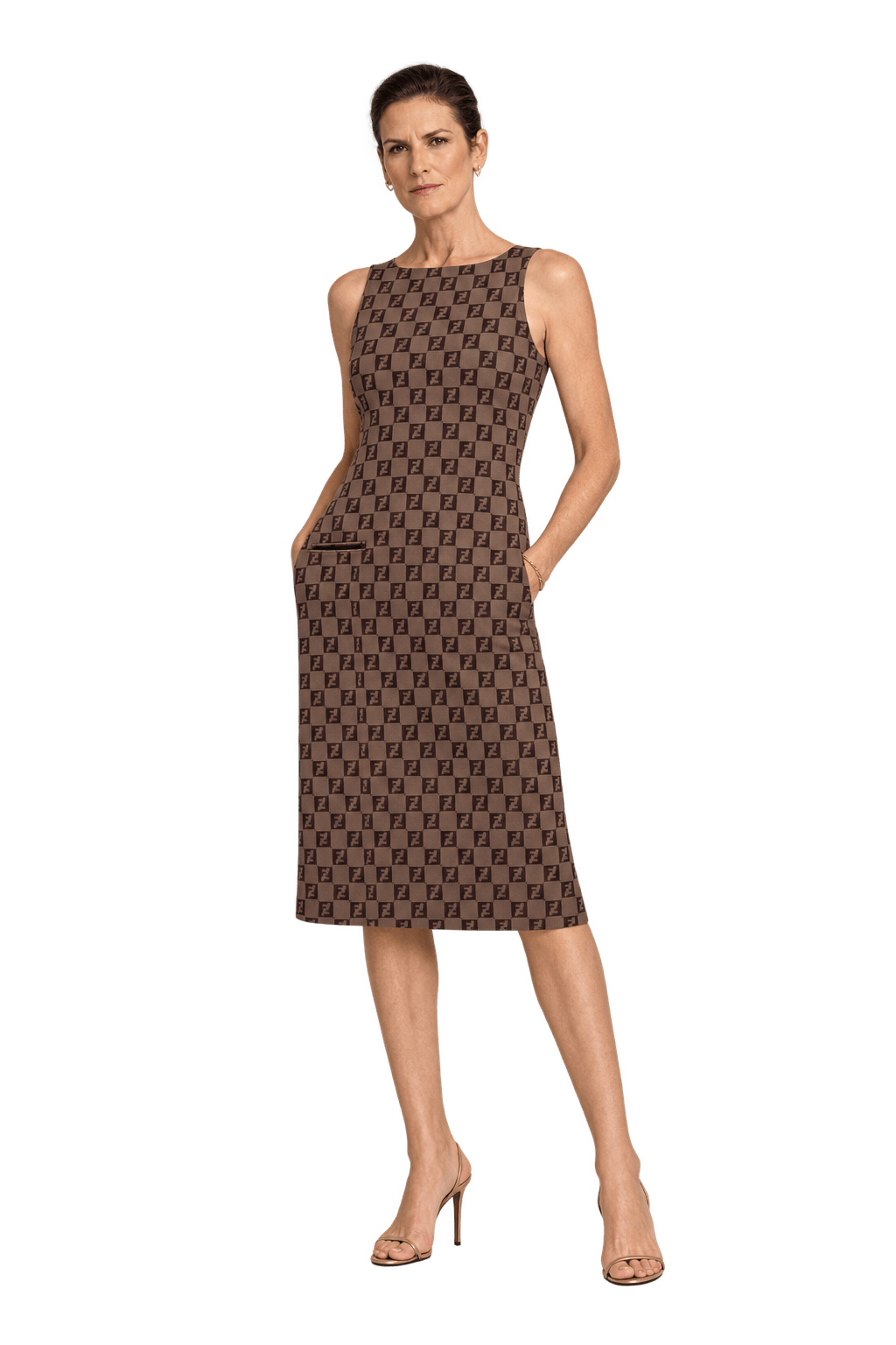 1980s Brown Cotton Blend Sleeveless Dress - Model