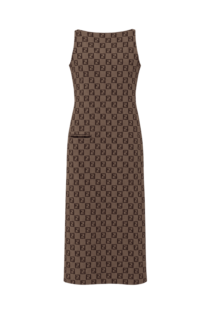 1980s Brown Cotton Blend Sleeveless Dress - Front View