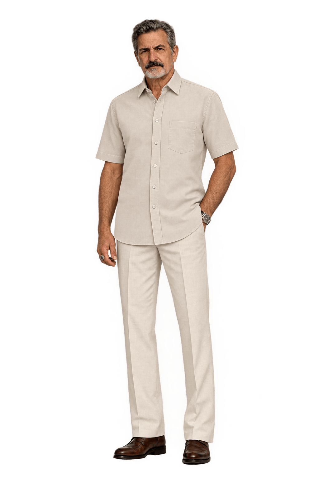 1980s Cream White Cotton Blend Shirt - Model