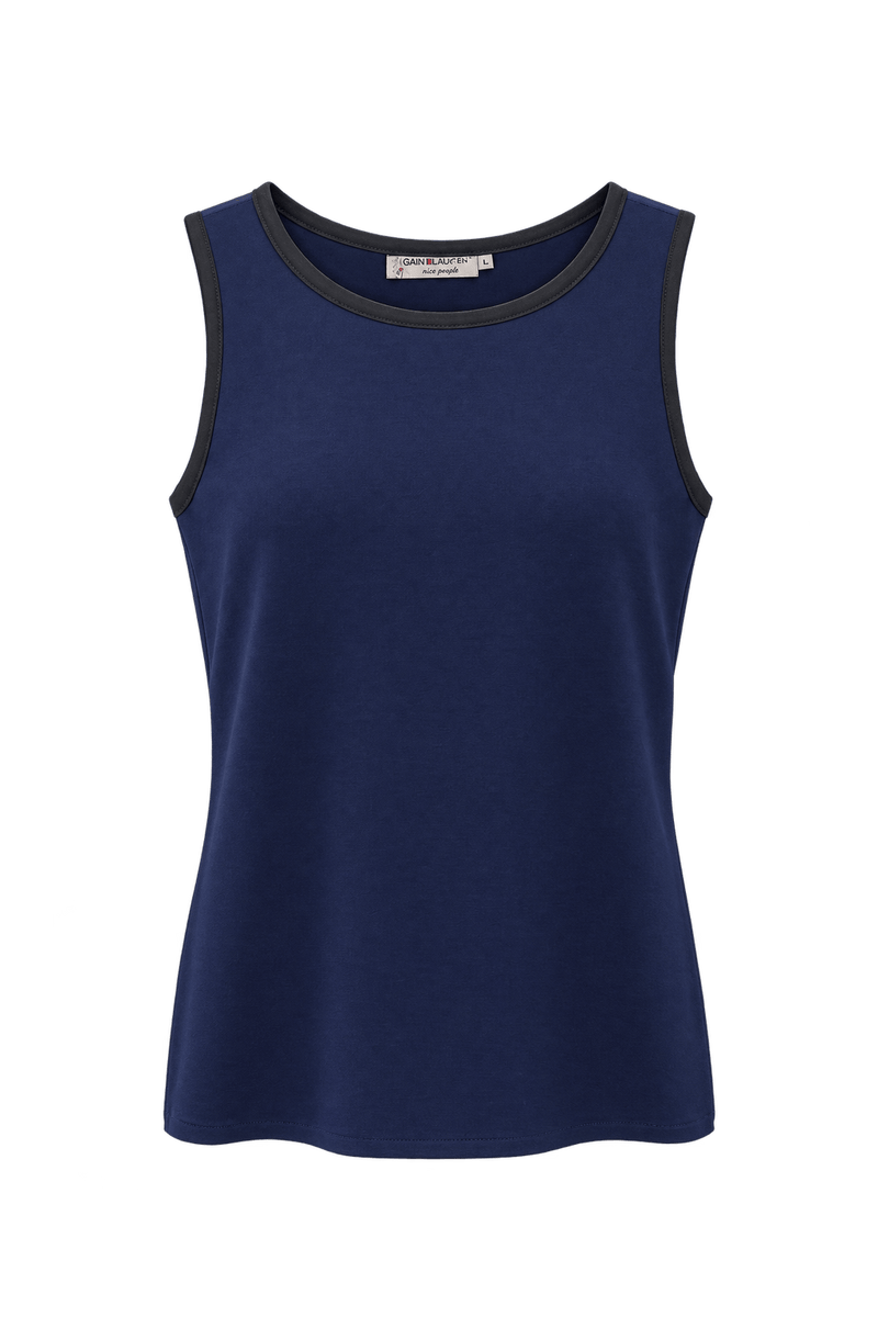 1980s Navy Blue Cotton Blend Tank Top - Front View