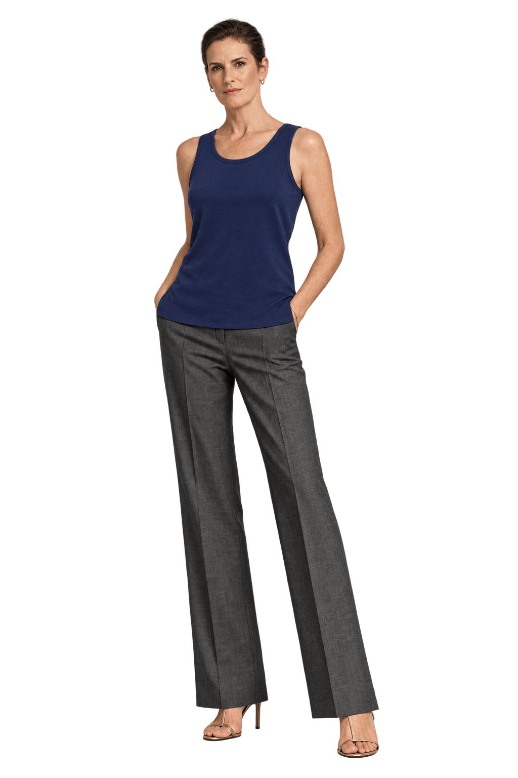 1980s Navy Blue Cotton Blend Tank Top - Model