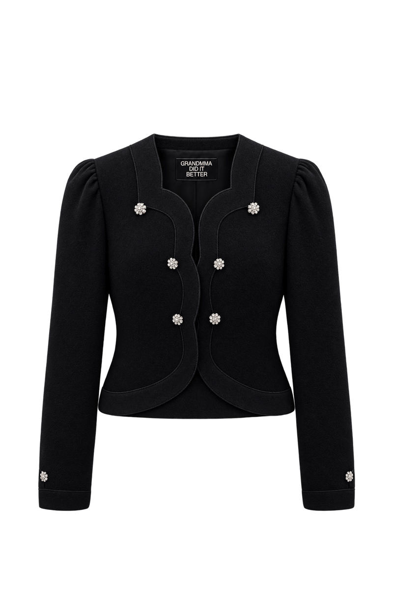 1980s Black Wool Blend Jacket - Front View