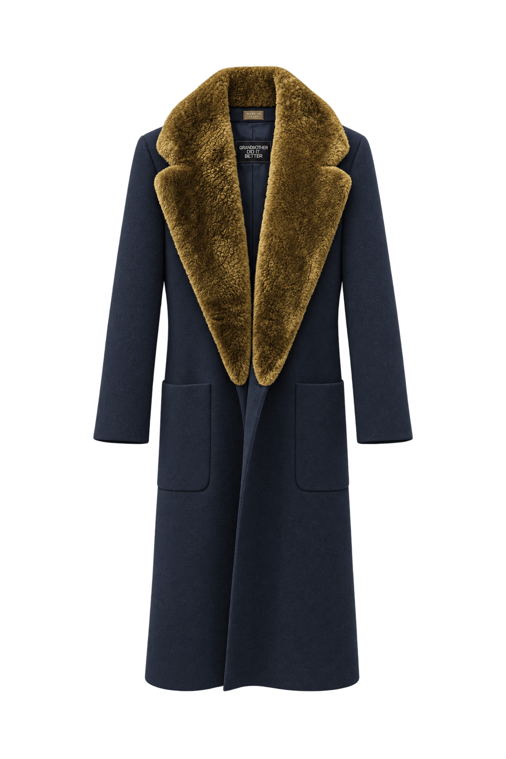 1990s Navy Blue Wool Coat - Front View