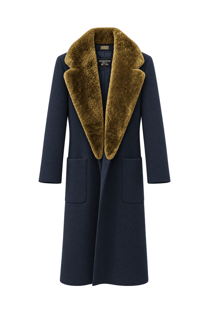 1990s Navy Blue Wool Coat - Front View