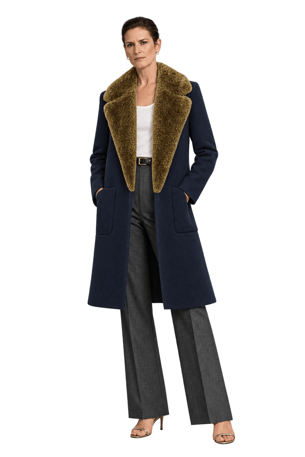 1990s Navy Blue Wool Coat - Model