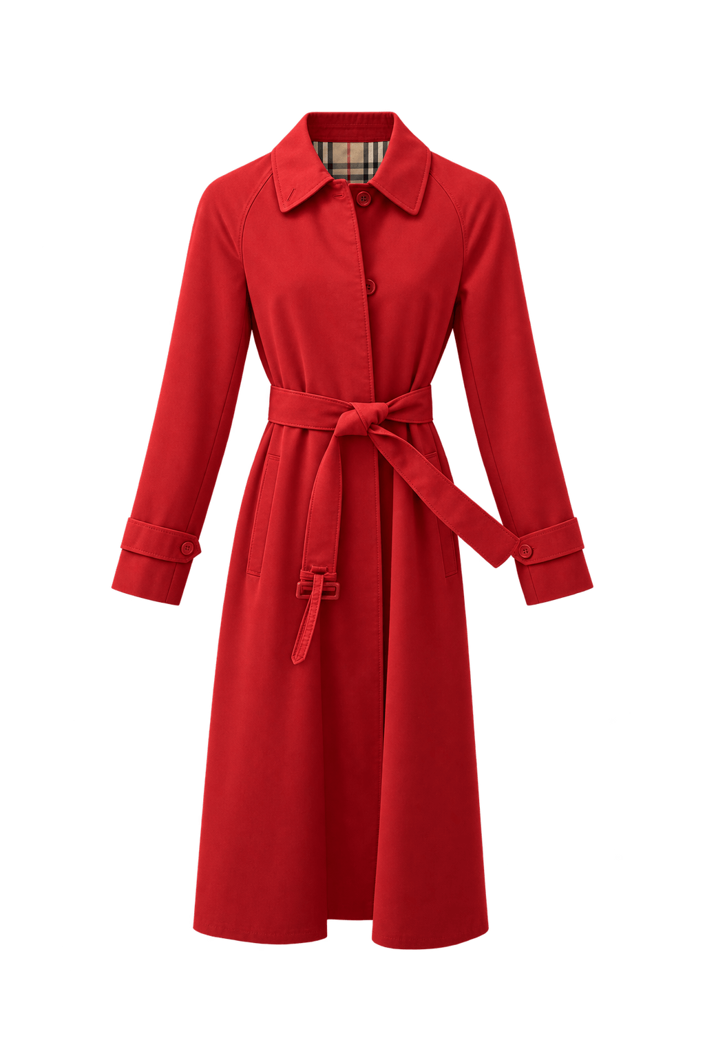 1980s Red Cotton Blend Coat - Front View