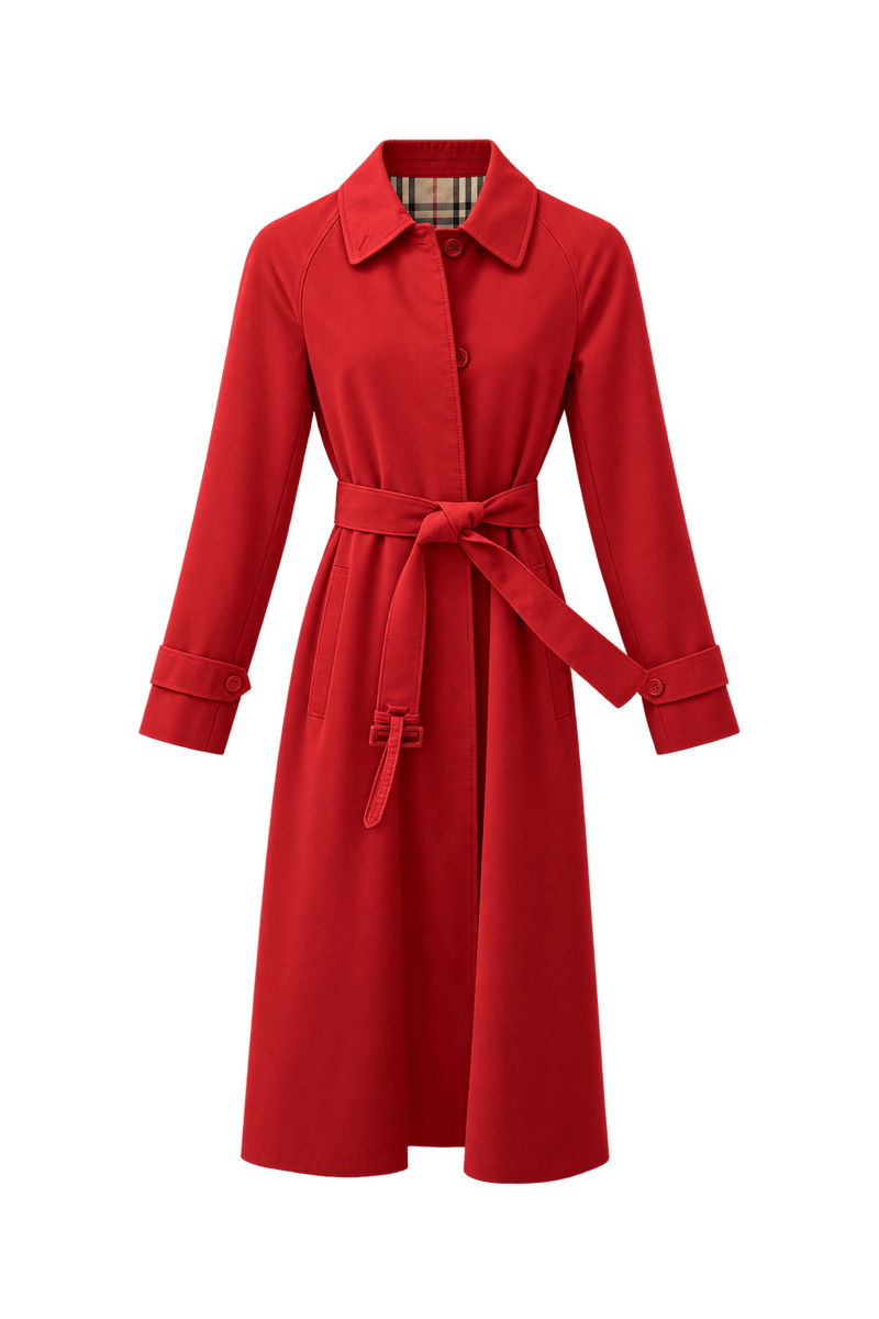 1980s Red Cotton Blend Coat - Front View