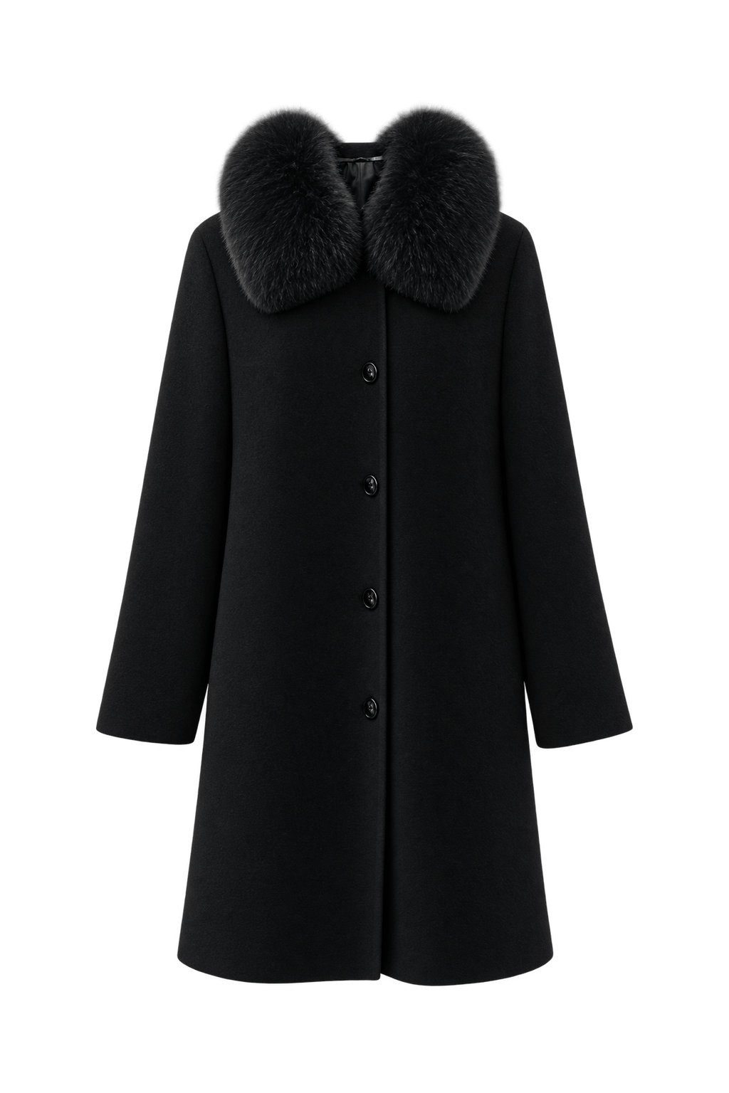 1980s Black Wool Coat - Front View