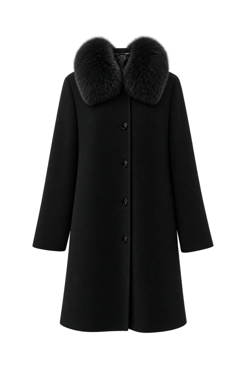 1980s Black Wool Coat - Front View