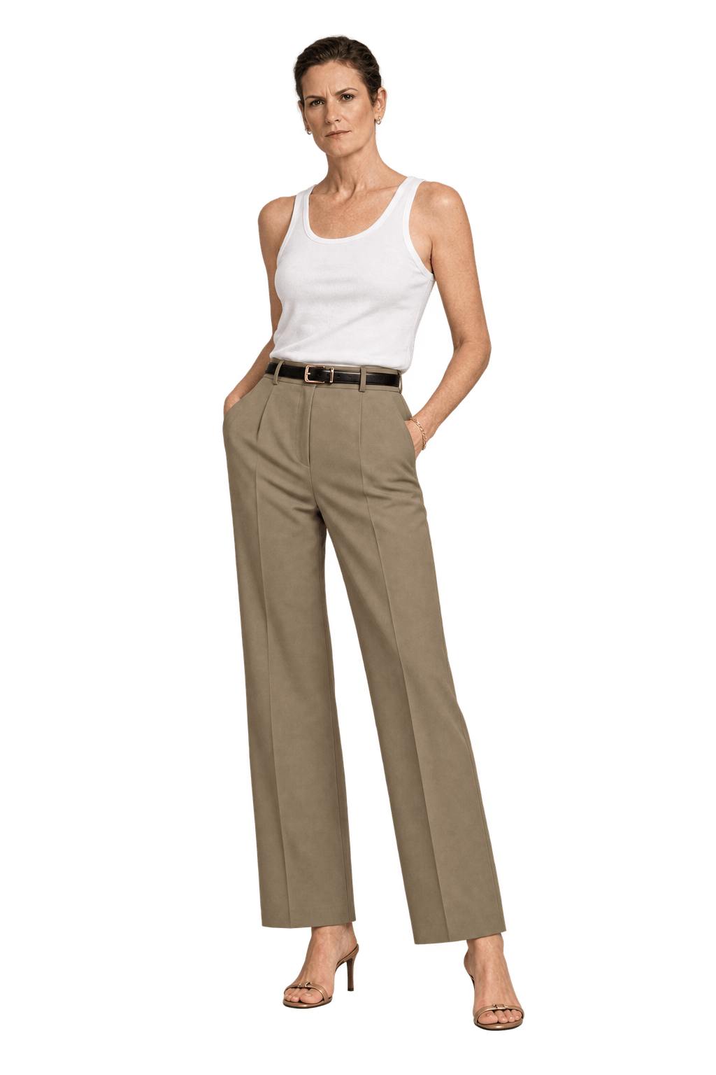1980s Tan Polyester Blend Pants - Model
