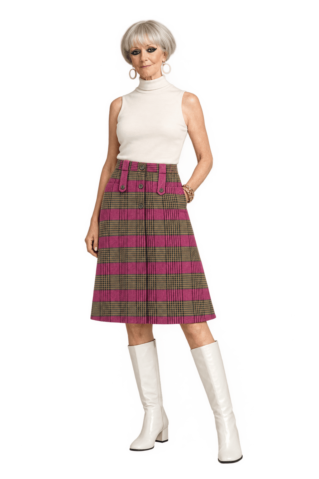 1960s Pink Cotton Blend Skirt - Model