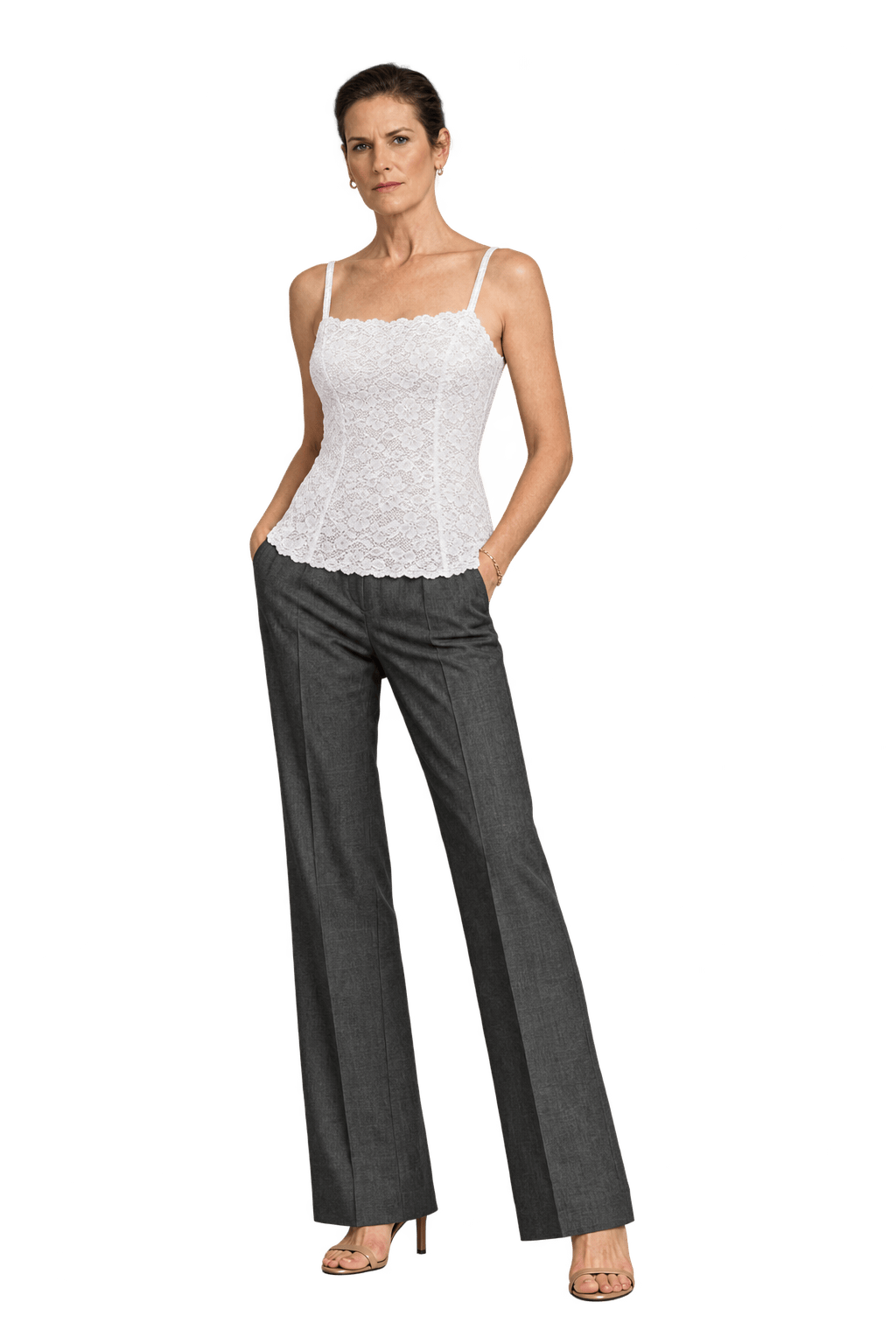 1990s White Lace Tank Top - Model