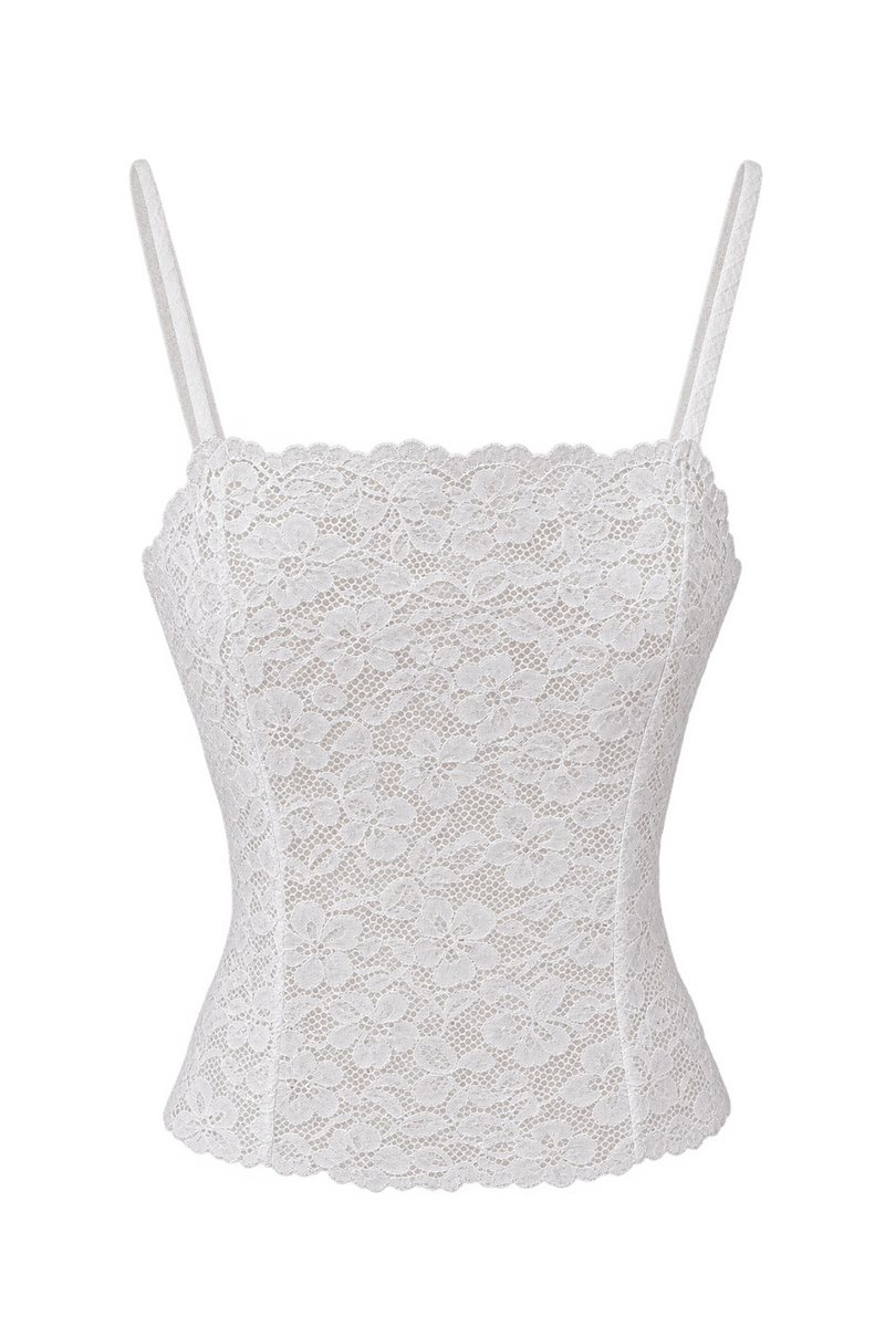 1990s White Lace Tank Top - Front View