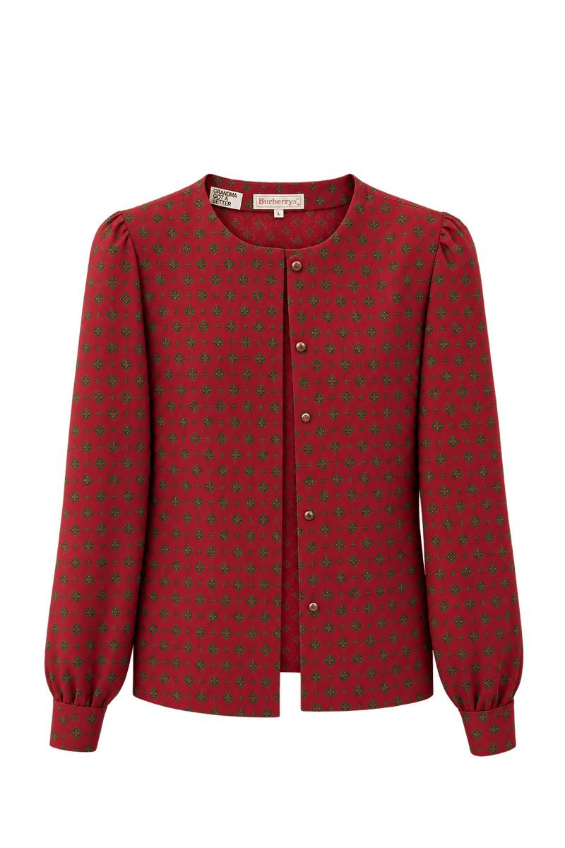 1970s Red Polyester Blouse - Front View