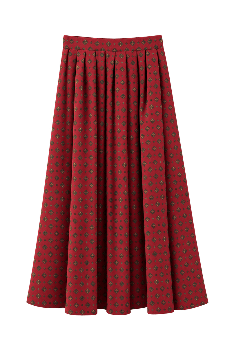 1970s Red Cotton Blend Skirt - Front View
