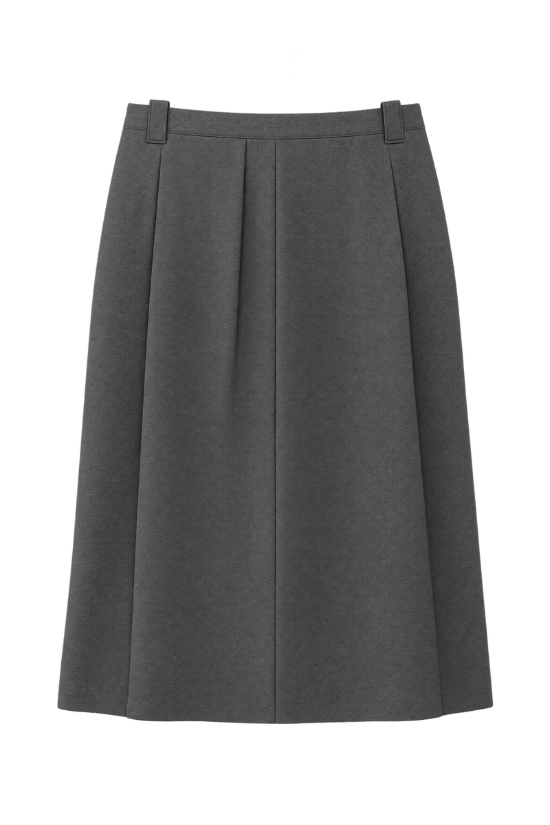 1980s Grey Cotton Blend Skirt - Front View