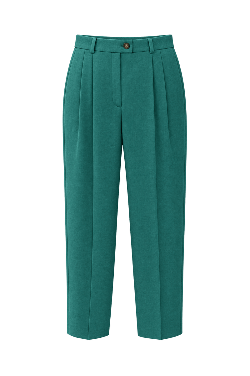 1980s Teal Wool Blend Pants - Front View