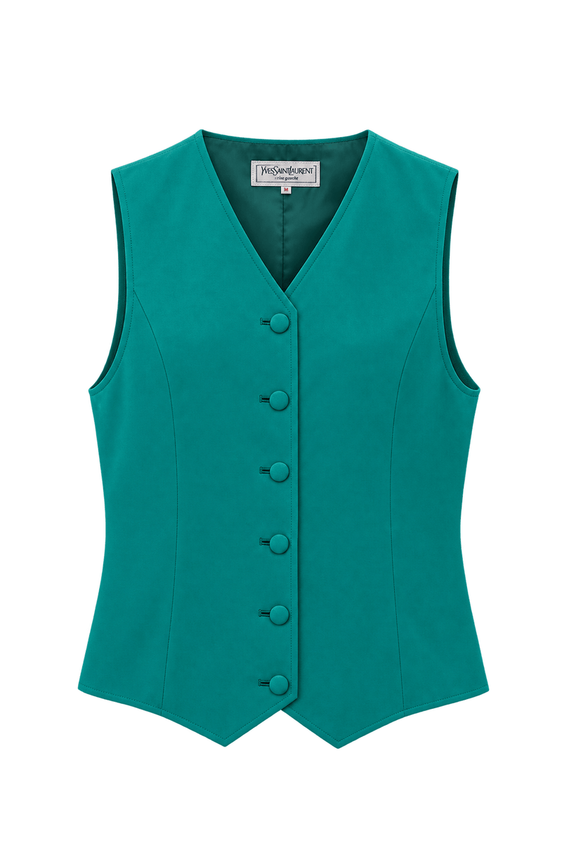1990s Teal Polyester Blend Vest - Front View