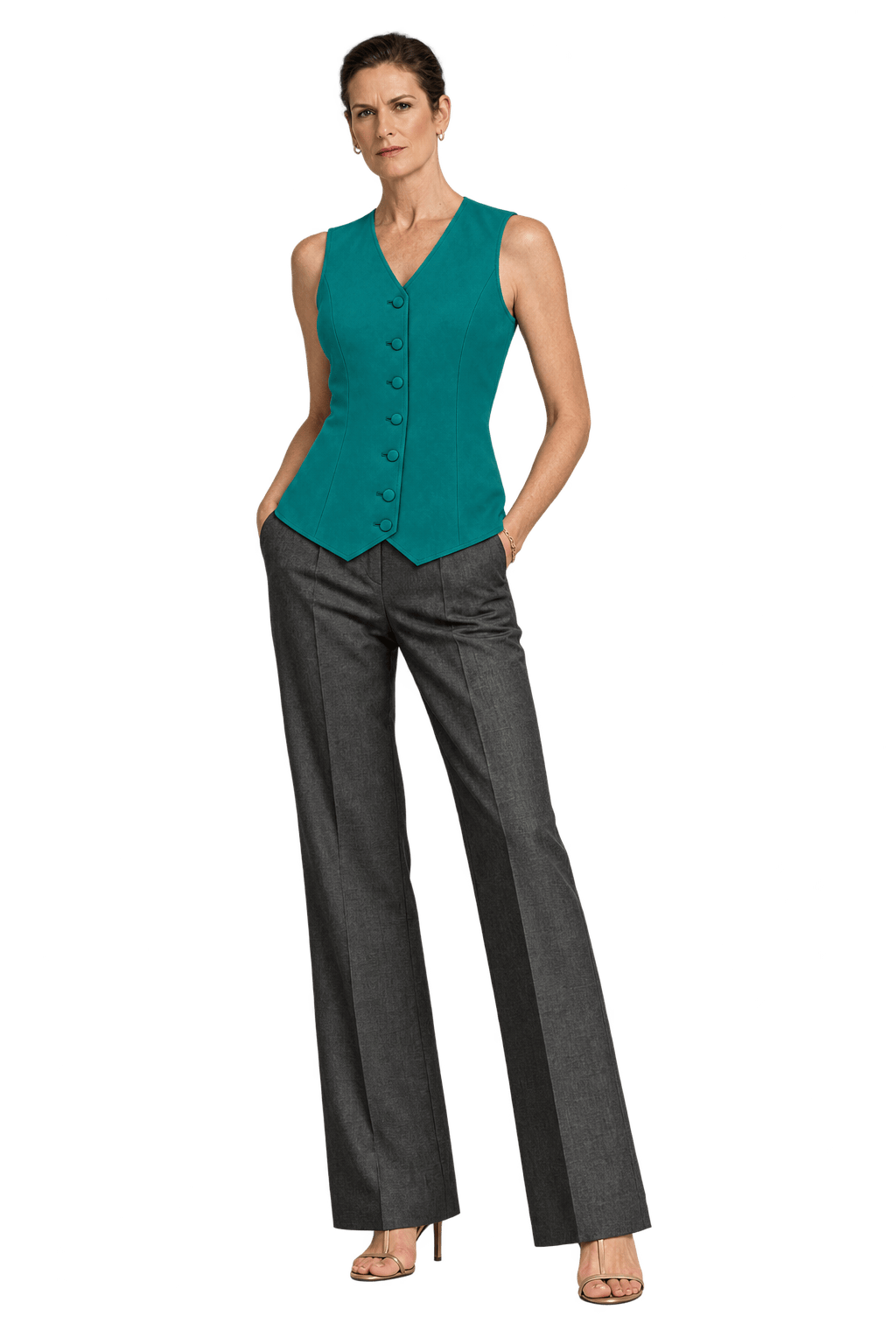 1990s Teal Polyester Blend Vest - Model
