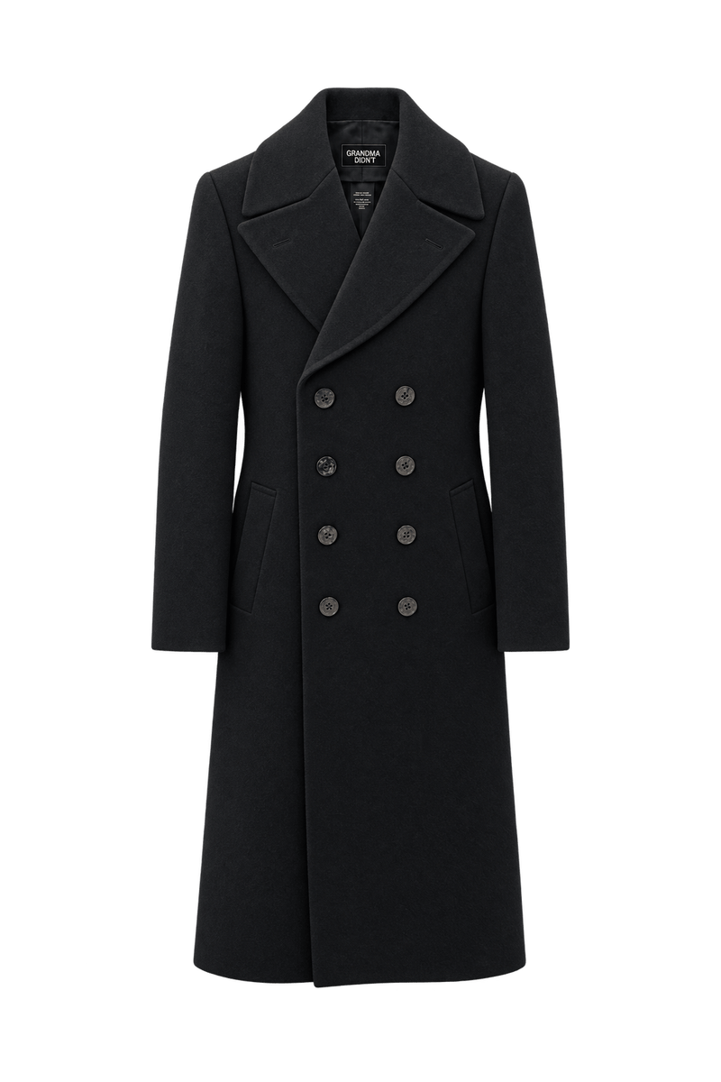 1970s Black Wool Coat - Front View