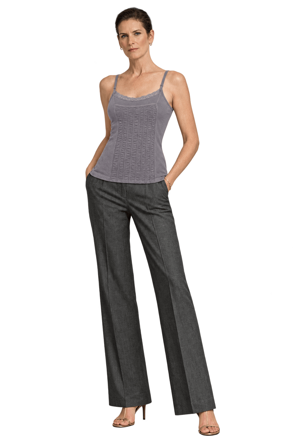 1990s Gray Cotton Blend Tank Top - Model