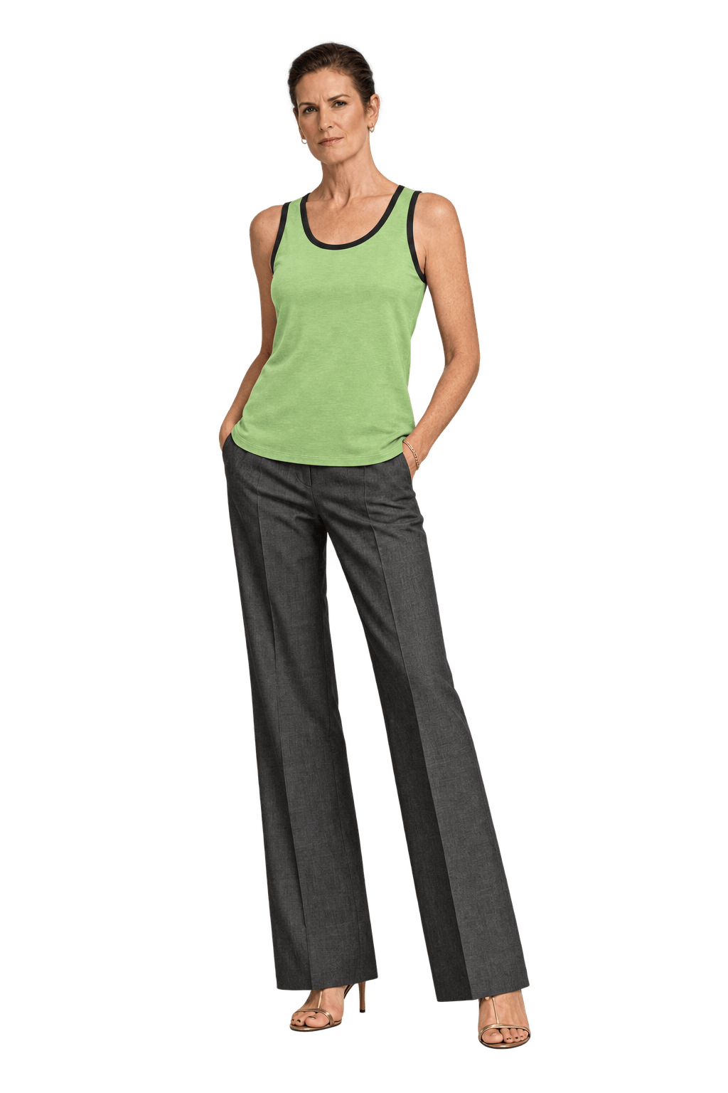 1990s Lime Green Cotton Blend Tank Top - Model