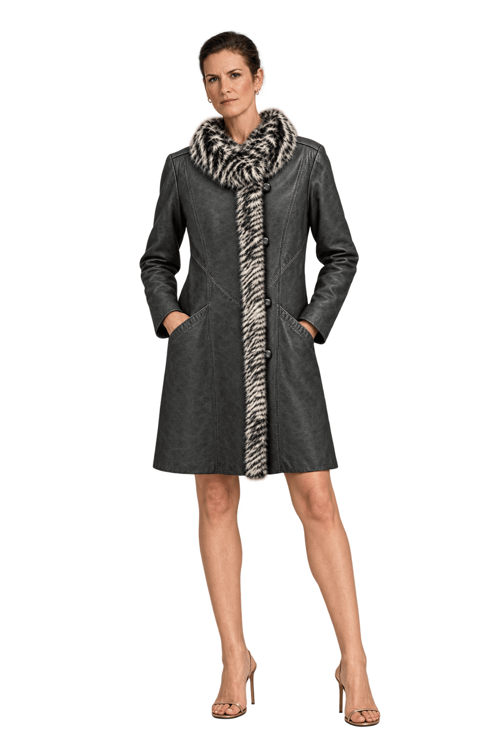 1990s Dark Gray Leather Coat - Model