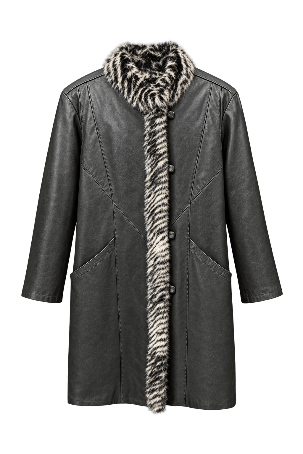 1990s Dark Gray Leather Coat - Front View