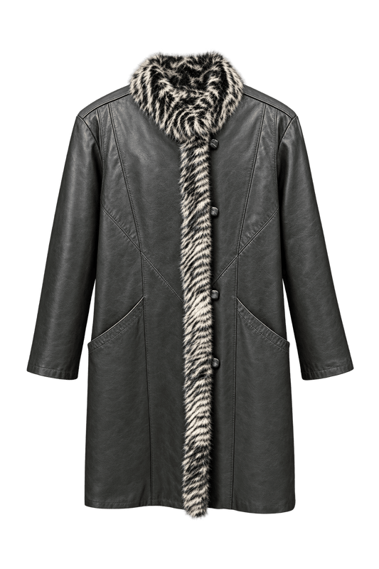 1990s Dark Gray Leather Coat - Front View