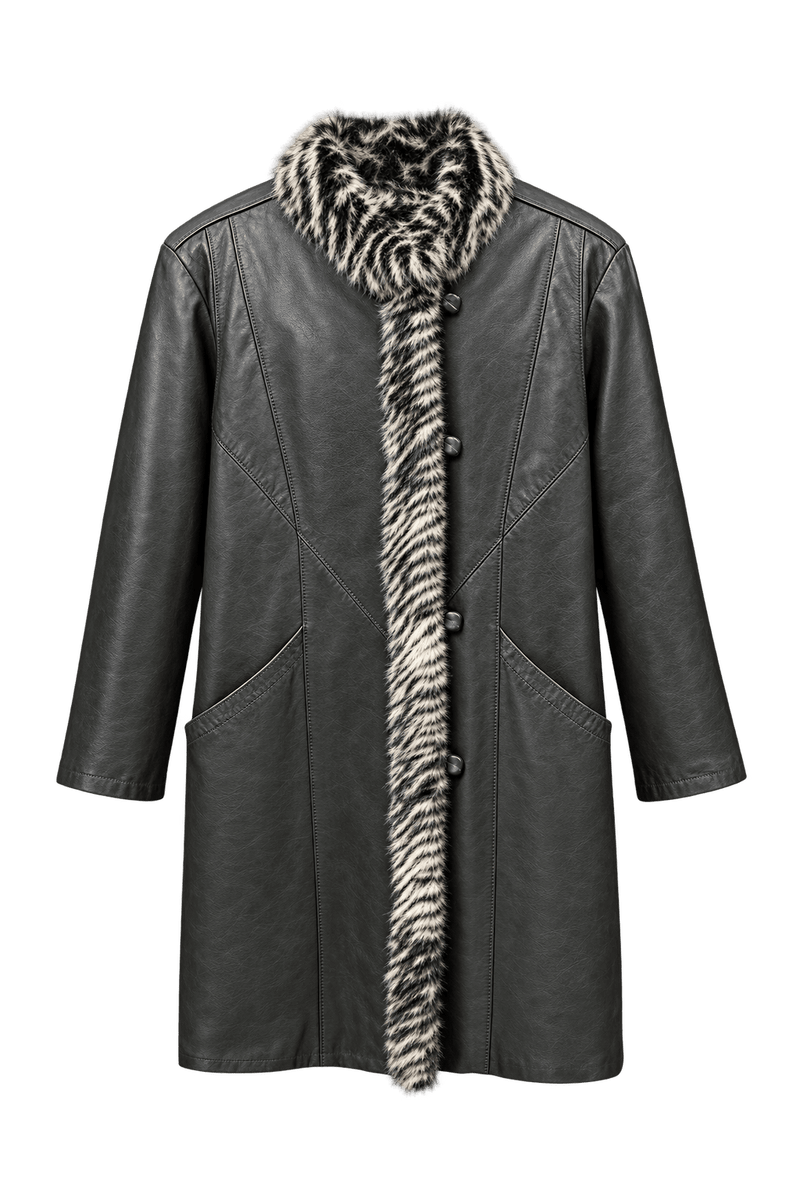 1990s Dark Gray Leather Coat - Front View