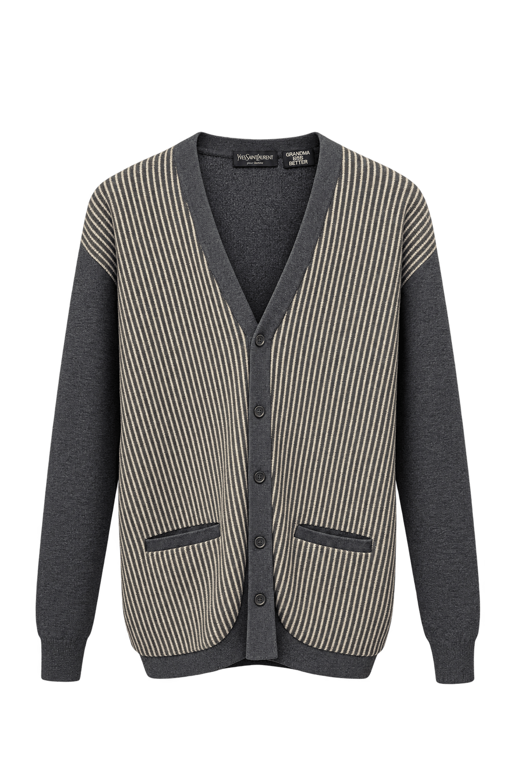 1990s Gray Wool Cardigan - Front View